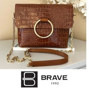 Brave Leather Mini Virtue Bag in Croc-Embossed Leather and Polished Gold